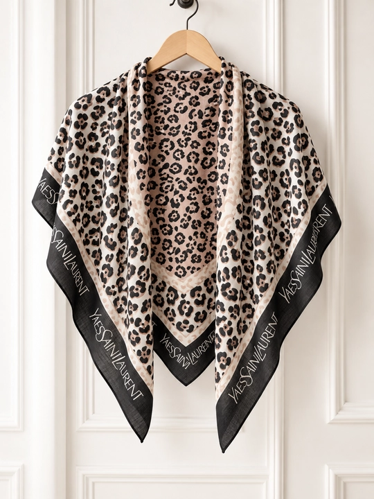 Leon XB ayollar ro‘moli, leopard naqshli hijob va bosh ro‘mol, 110 × 110 sm