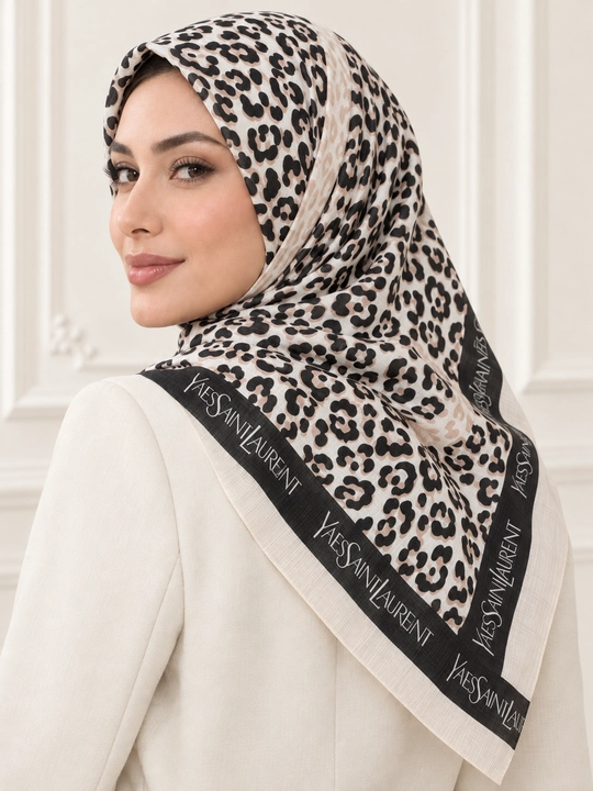 Leon XB ayollar ro‘moli, leopard naqshli hijob va bosh ro‘mol, 110 × 110 sm