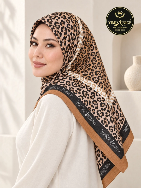 Leon XB ayollar ro‘moli, leopard naqshli hijob va bosh ro‘mol, 110 × 110 sm