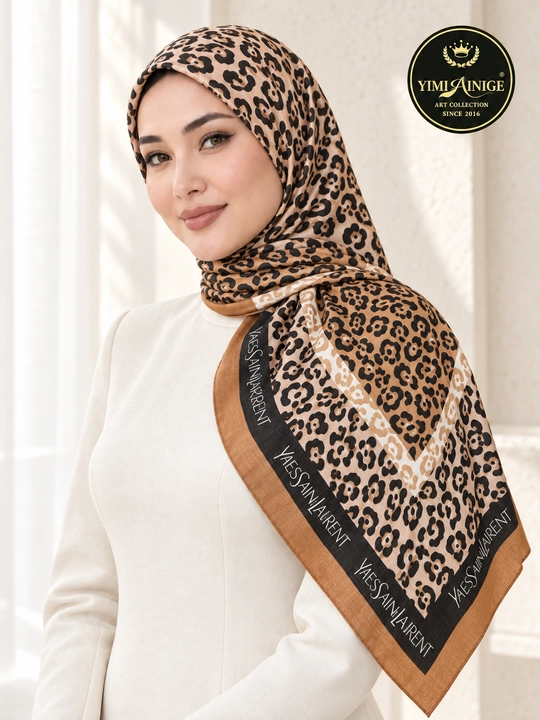 Leon XB ayollar ro‘moli, leopard naqshli hijob va bosh ro‘mol, 110 × 110 sm - 