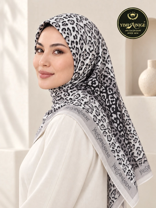 Leon XB ayollar ro‘moli, leopard naqshli hijob va bosh ro‘mol, 110 × 110 sm