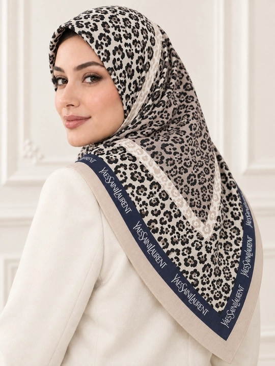 Leon XB ayollar ro‘moli, leopard naqshli hijob va bosh ro‘mol, 110 × 110 sm
