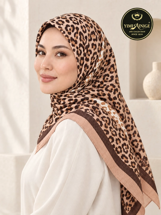 Leon XB ayollar ro‘moli, leopard naqshli hijob va bosh ro‘mol, 110 × 110 sm