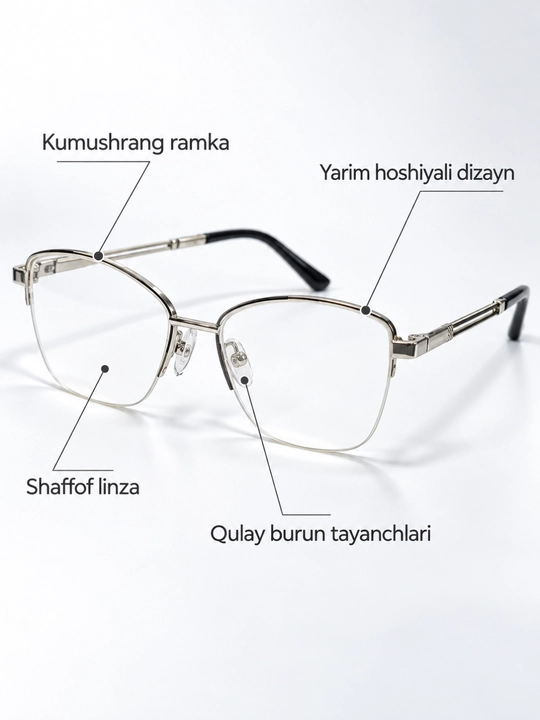 Ko‘rish uchun plus ko‘zoynak, +0.50 dan +4.00 gacha, yarim hoshiyali