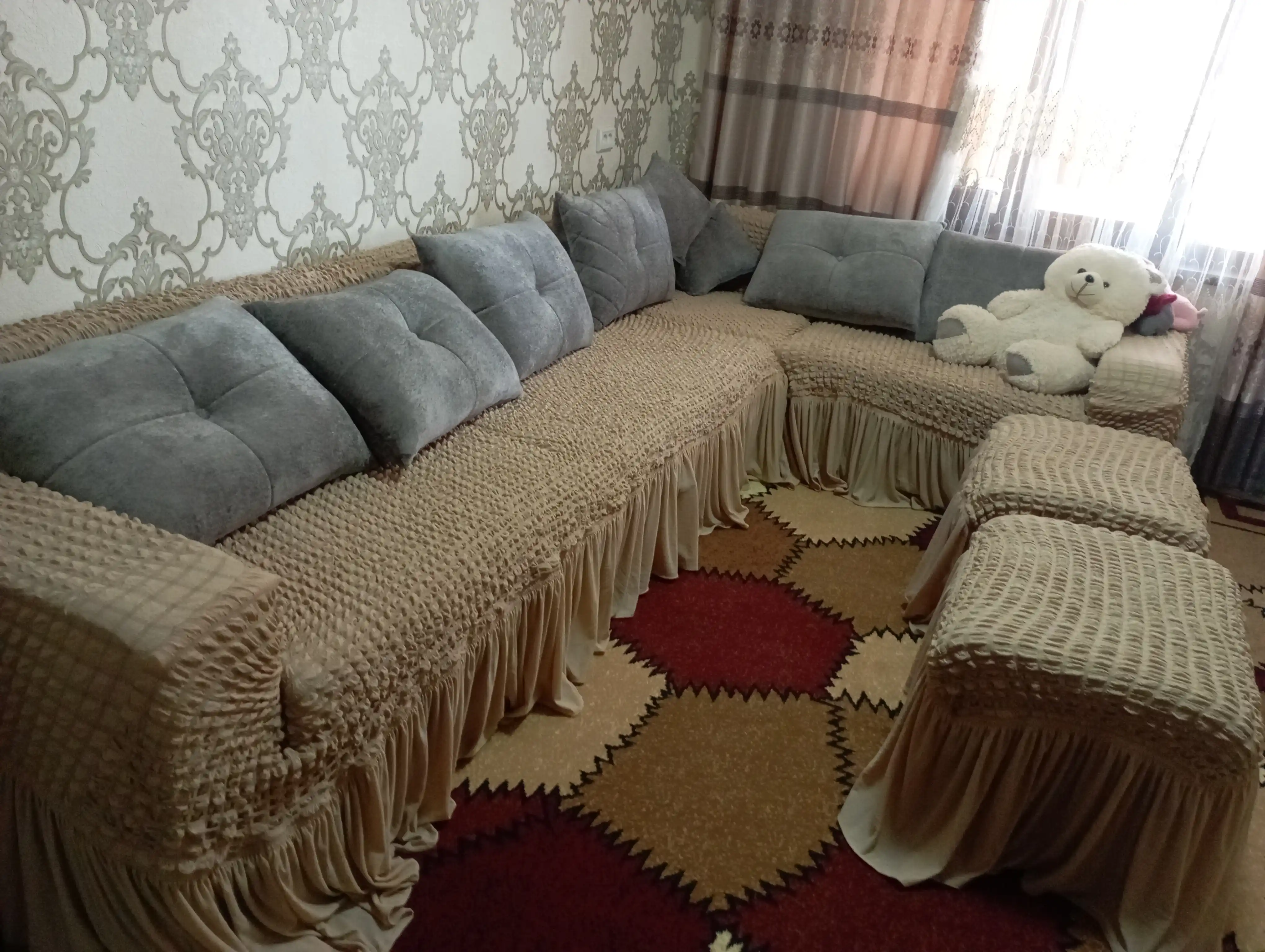 Универсальный чехол, для углового дивана и 2 пуфика