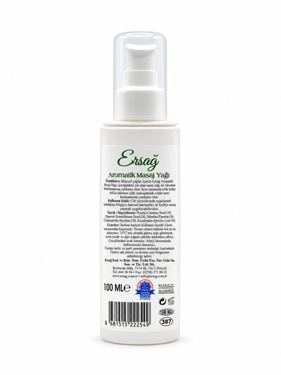 Ersag aromatik massaj yog‘i, o‘simlik moylari va yalpizli, dispenserli, 100 ml