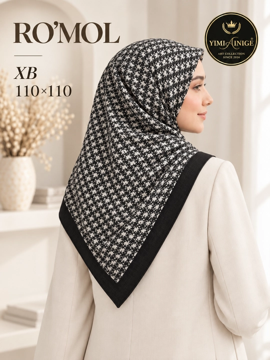 Ayollar uchun XB ro‘mol 110×110 sm, Dior uslubidagi monogram naqshli bosh ro‘mol