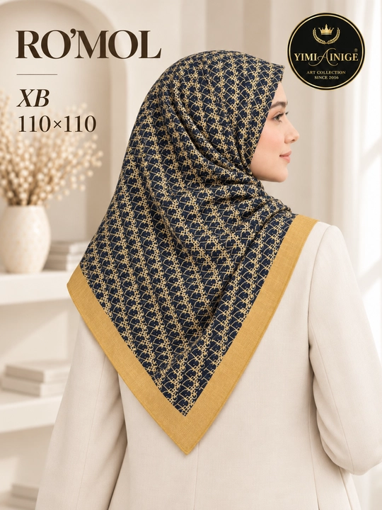 Ayollar uchun XB ro‘mol 110×110 sm, Dior uslubidagi monogram naqshli bosh ro‘mol