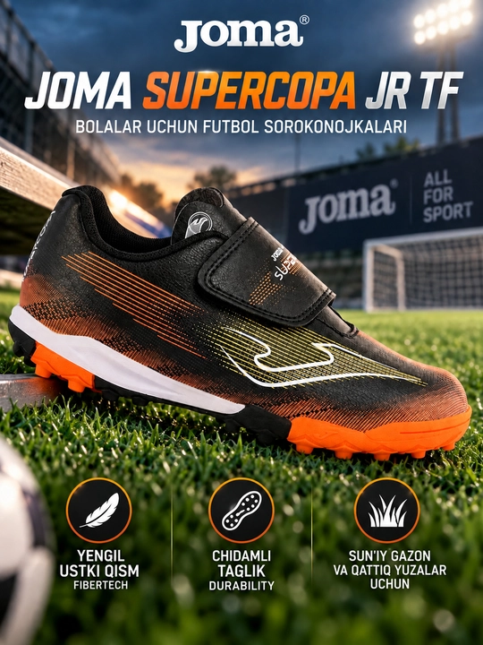 Joma Supercopa Jr TF bolalar futbol sorokonojkasi, qora-to‘q sariq