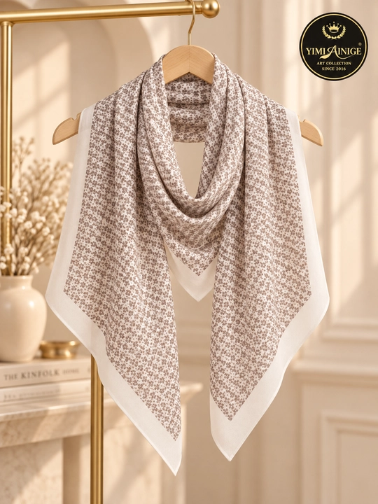 Ayollar uchun XB ro‘mol 110×110 sm, Dior uslubidagi monogram naqshli bosh ro‘mol