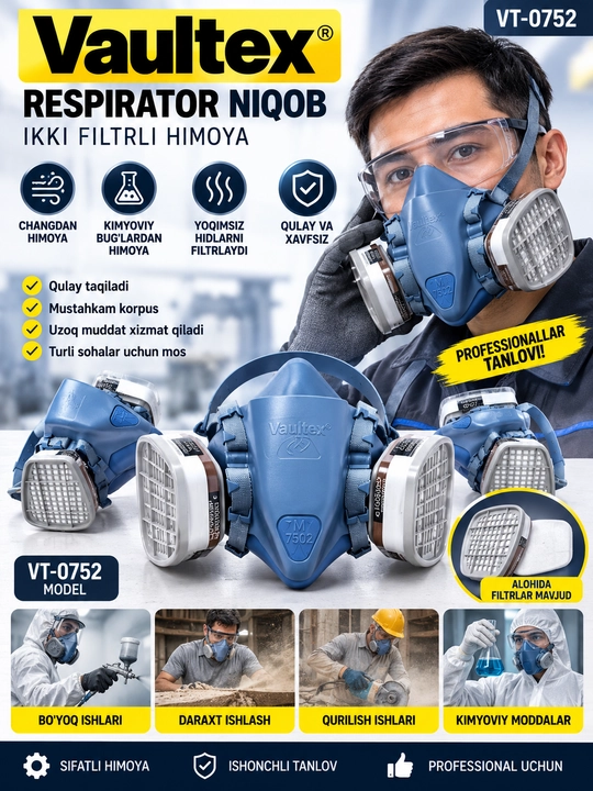 Respirator yarim niqobli, professional himoya