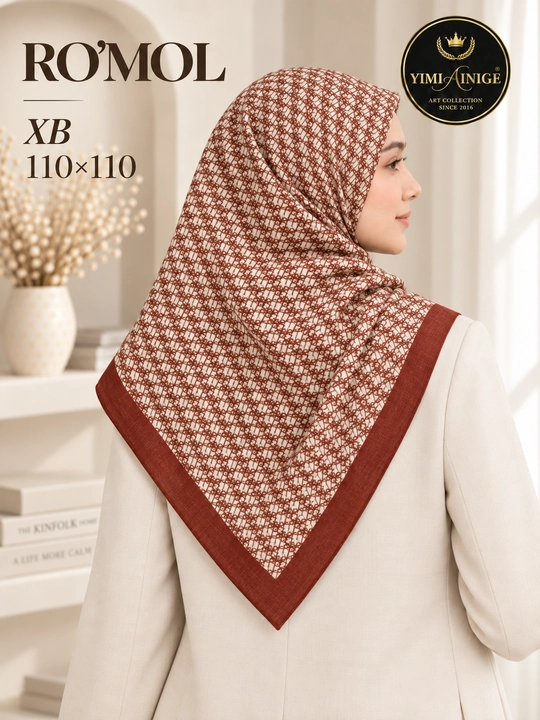 Ayollar uchun XB ro‘mol 110×110 sm, Dior uslubidagi monogram naqshli bosh ro‘mol