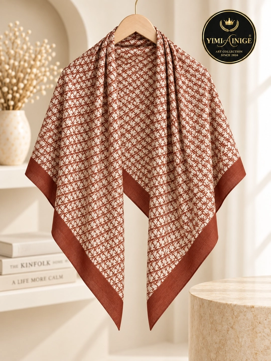 Ayollar uchun XB ro‘mol 110×110 sm, Dior uslubidagi monogram naqshli bosh ro‘mol