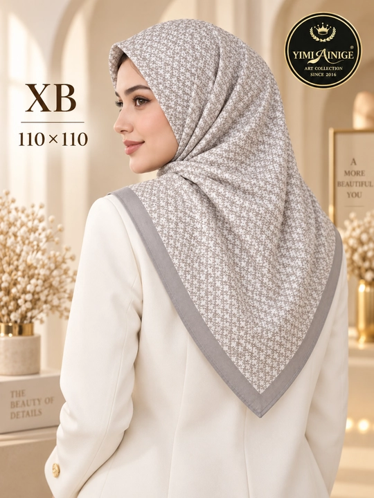 Ayollar uchun XB ro‘mol 110×110 sm, Dior uslubidagi monogram naqshli bosh ro‘mol