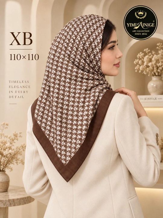 Ayollar uchun XB ro‘mol 110×110 sm, Dior uslubidagi monogram naqshli bosh ro‘mol
