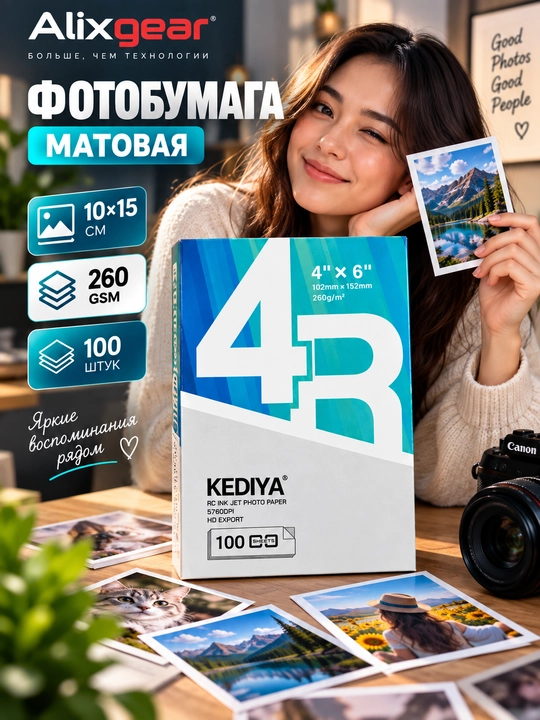 Matte foto qog‘oz 10×15 sm, 260 g/m², 100 dona, siyohpurkagich printer uchun