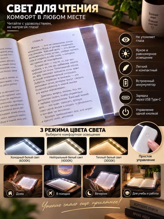Kitob o‘qish uchun LED lampa, Qorong‘ida kitob o‘qish uchun yoritgich