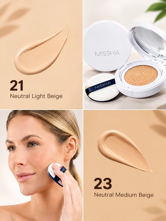 Yuz uchun tonal kushon Missha Magic Cushion Moist Up namlantiruvchi bilan