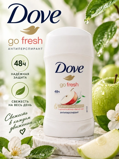 Dove Go Fresh antiperspirant-stik 48 soat olma va oq choy, ayollar uchun yangi hid har kun - 