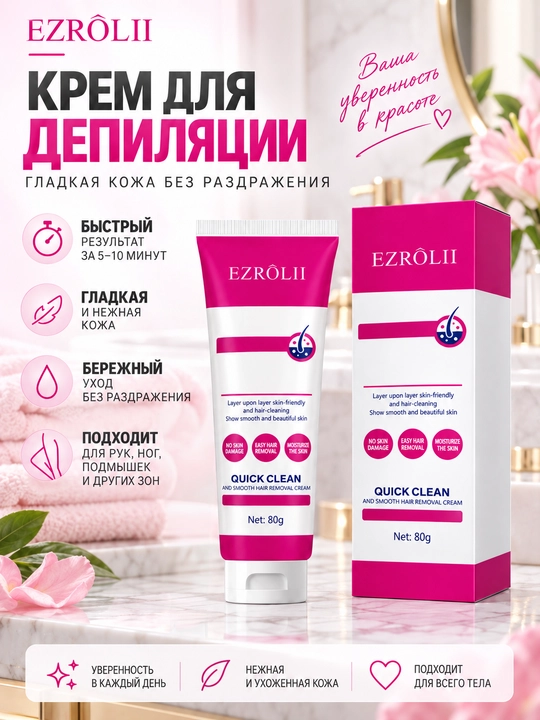 Depilyatsiya mussı, 150 ml, qo‘l, oyoq va qo‘ltiq ostidagi tuklarni olib tashlash uchun