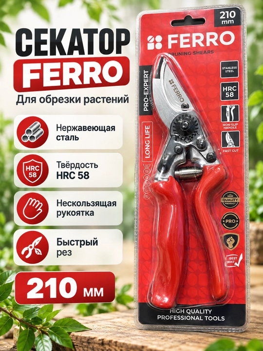 Секатор FERRО Pro-Expert для обрезки растений, садовые ножницы, 205–275 мм - 