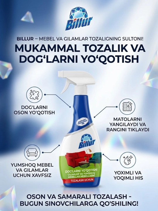 Billur gilamlar va yumshoq mebellarni tozalash spreyi - 