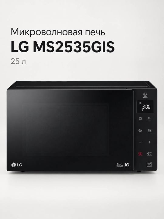 LG MS2535GIS NeoChef mikroto‘lqinli pechi, 25 l, 1000 Vt, Smart Inverter, qora - 