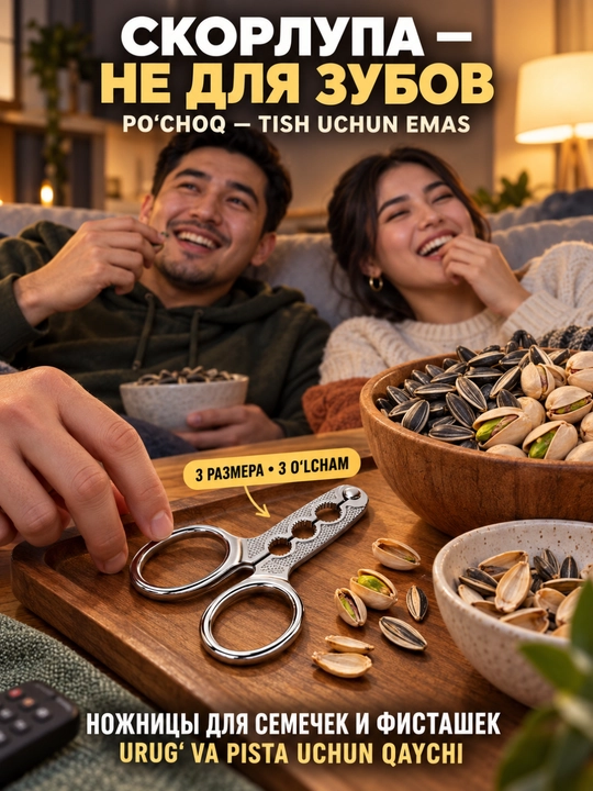 Kungaboqar urug‘i va pista uchun qaychi, po‘choq ochgich, 3 o‘lcham, 9 sm