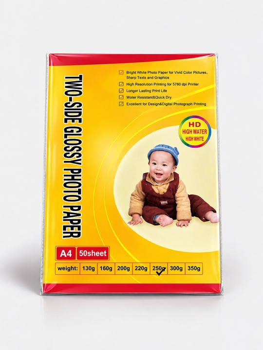 Ikki tomonlama yaltiroq foto qog‘oz, 50 dona, 130–250 g/m², siyohpurkagich printer uchun