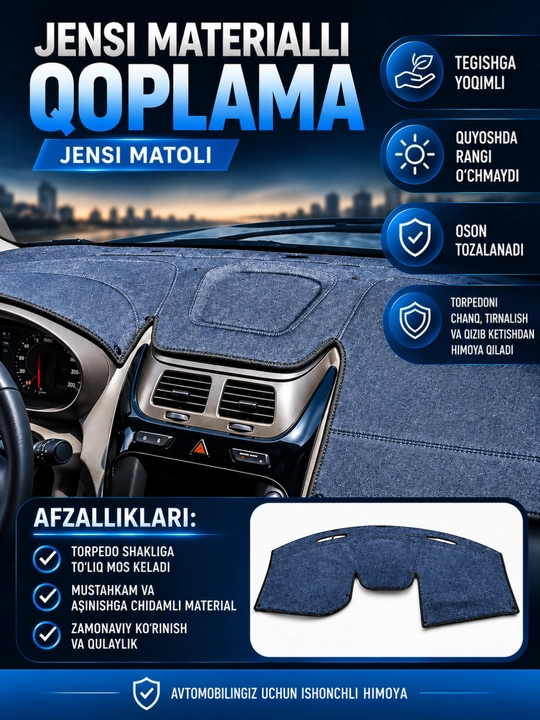 Jensi materialdan tarpeda chexoli, gilam va nakidka Chevrolet avtomobillari uchun sifatli - 