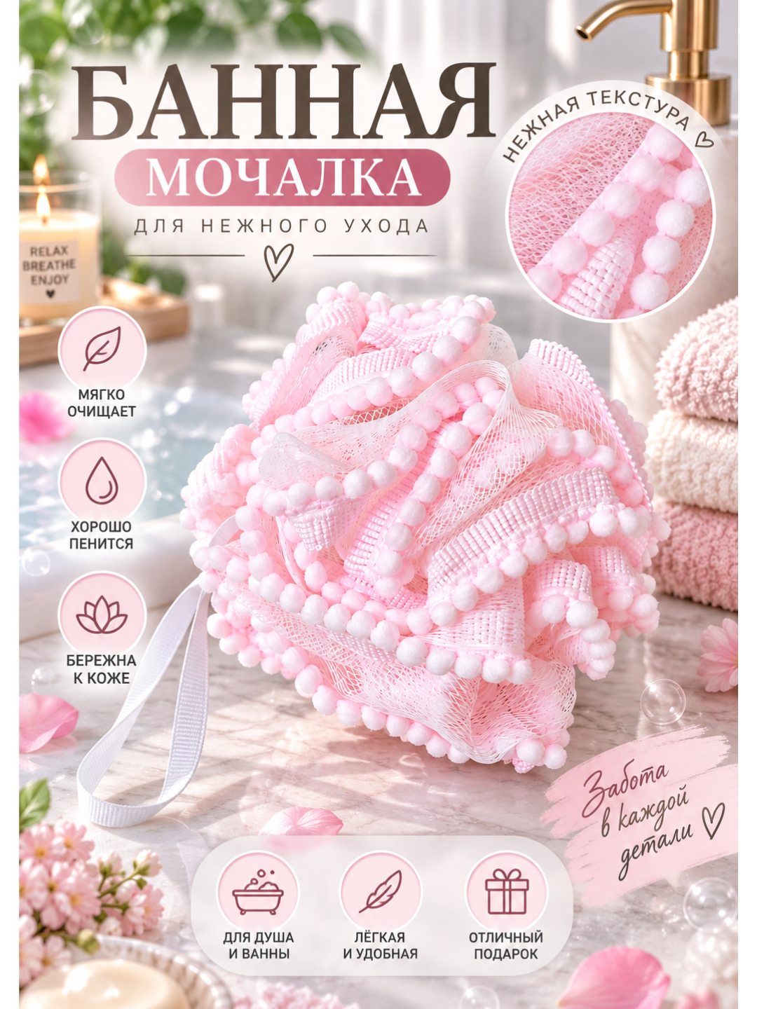 Мочалка для душа, мягкая мочалка, детская мочалка - 
