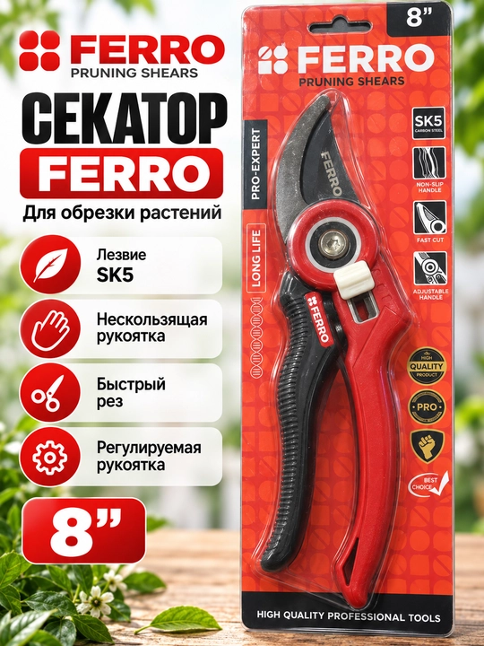 Секатор FERRО Pro-Expert для обрезки растений, садовый инструмент, 200–220 мм - 