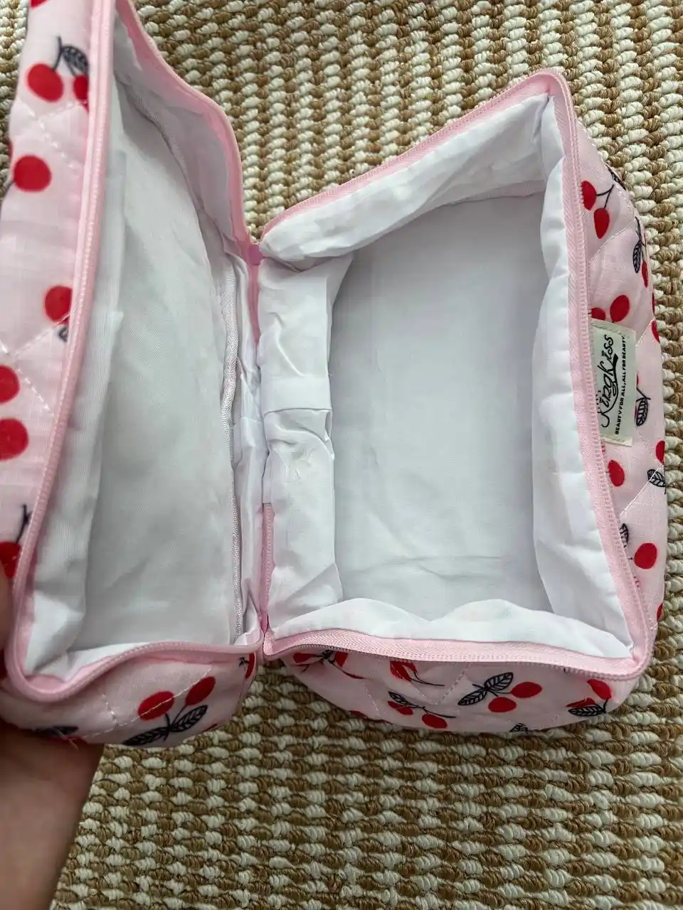 Tutqichli katta ayollar kosmetik sumkasi, gilos gullari dizayni, sayohat, tashkilotchisi