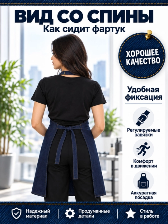 Professional jinsi fartuk, cho'ntakli va sozlanadigan, beauty masterlar uchun STILIST