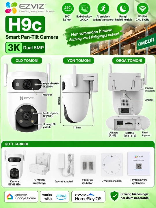 EZVIZ H9c Dual 3K - 5MP+5MP, ikki obyektivli Wi-Fi kamera