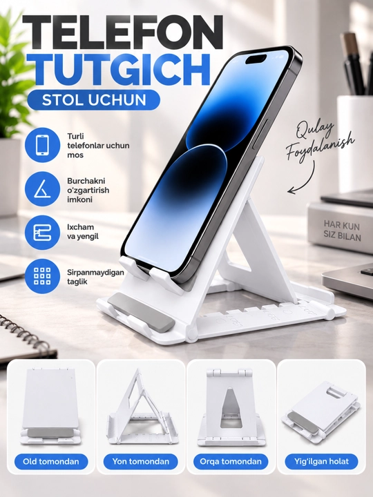 Telefon va planshetlar uchun, yig'iladigan mini tagkursi, stol holderlar