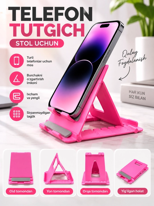 Telefon va planshetlar uchun, yig'iladigan mini tagkursi, stol holderlar