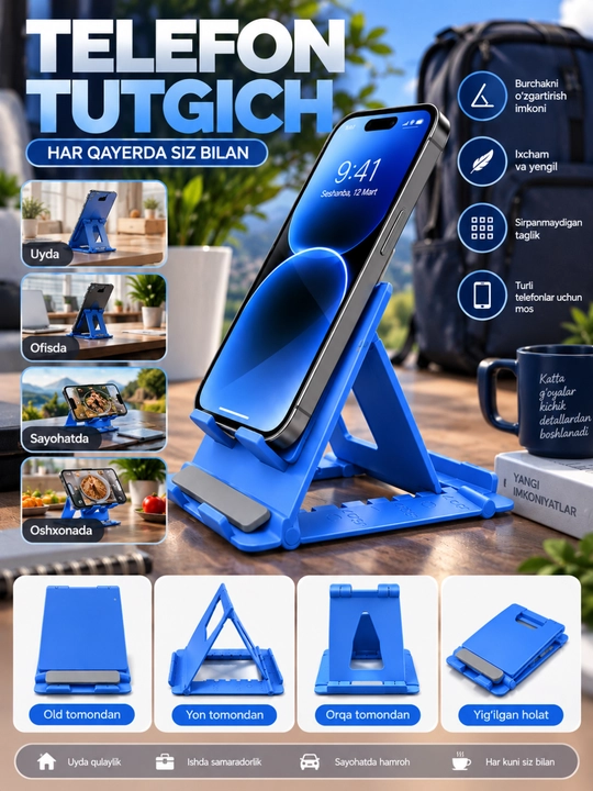 Telefon va planshetlar uchun, yig'iladigan mini tagkursi, stol holderlar