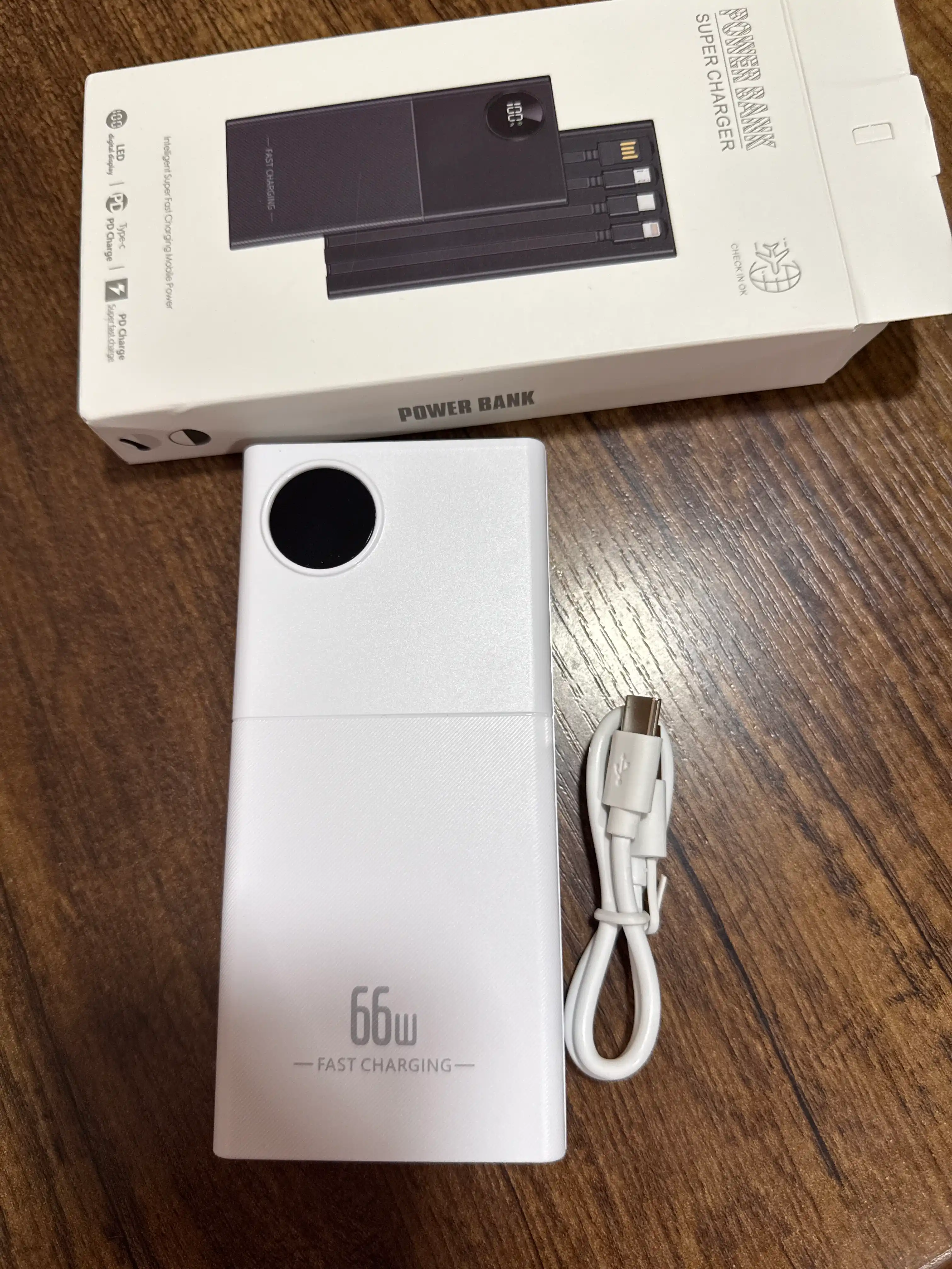 Power Bank 20000mA 66-22.5W tezkor quvvat bilan tashqi akkumulyatori, +4 kabel bilan