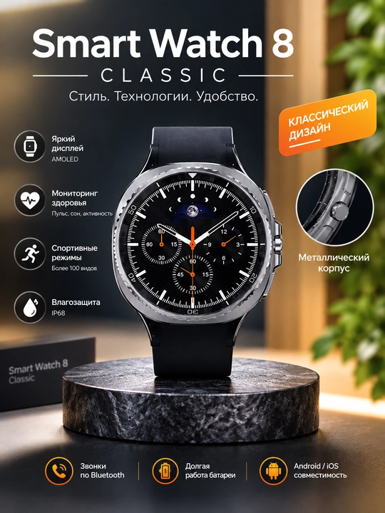 Aqlli Smart Watch 8 Classic AMOLED displey Bluetooth qong‘iroq sport va sog‘liq monitoring - 