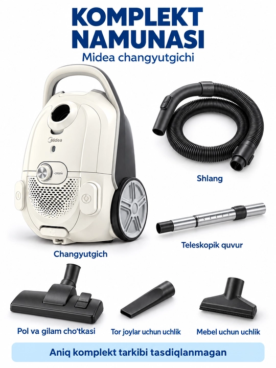 Midea VCB MB09MEWH changyutgich, 2000 Vt, oq, quvvatni sozlash funksiyasi bilan