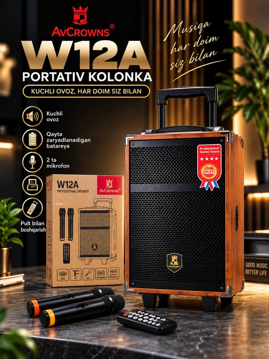 Karaoke kolonkasi BAAB B-Q8  BQ12, 2 ta simsiz mikrofon bilan