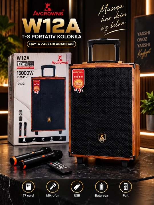 Karaoke kolonkasi BAAB B-Q8  BQ12, 2 ta simsiz mikrofon bilan