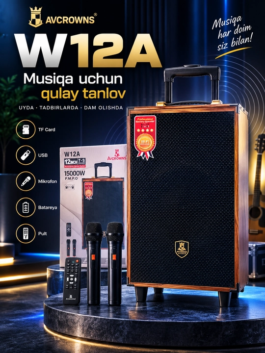 Karaoke kolonkasi BAAB B-Q8  BQ12, 2 ta simsiz mikrofon bilan