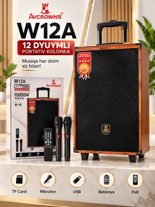 Karaoke kolonkasi BAAB B-Q8  BQ12, 2 ta simsiz mikrofon bilan - 