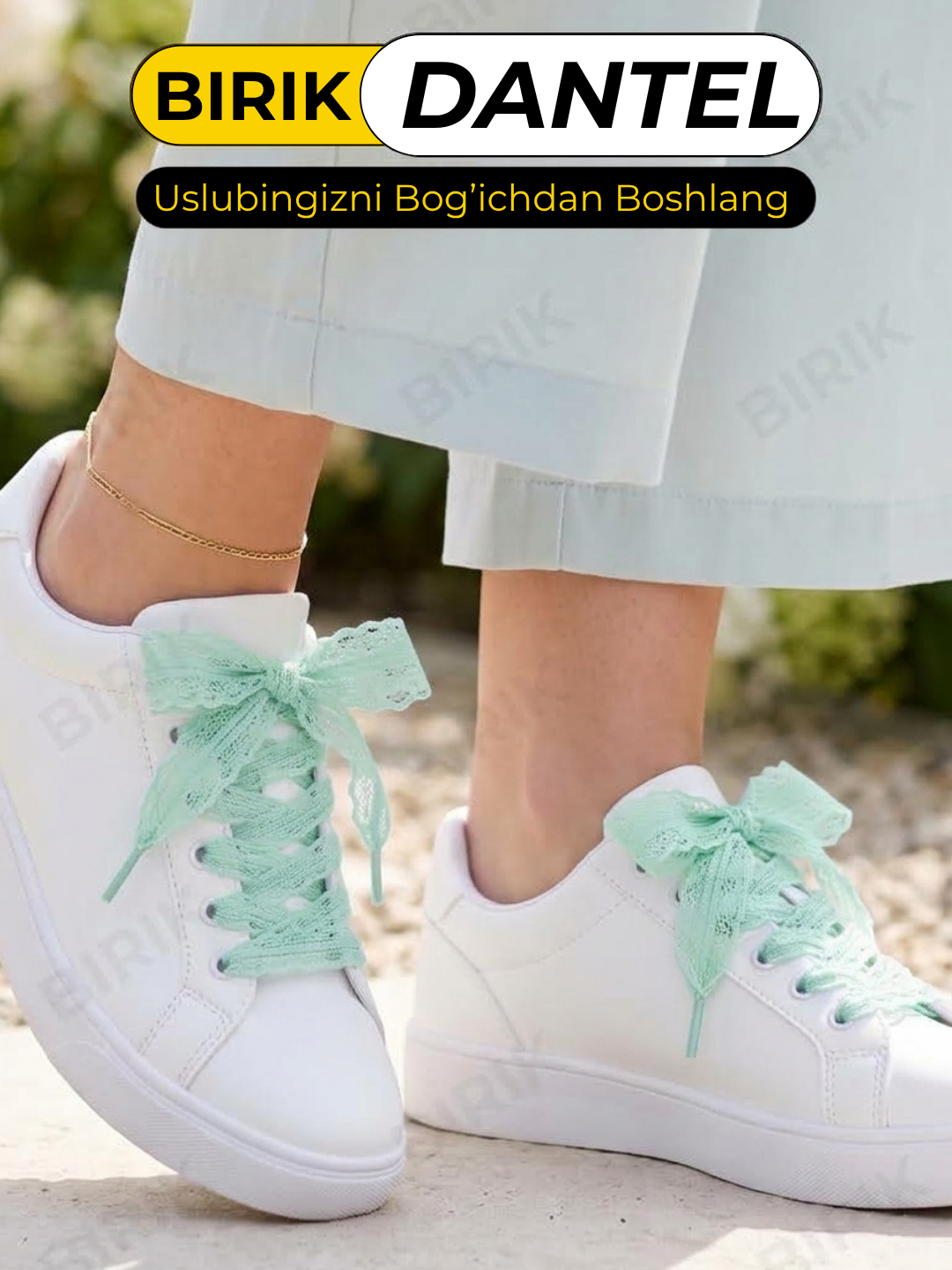 Dantel bog'ich 30 mm 100 sm krossovka uchun — ochiq to'qima, chiroyli bantik, BIRIK DANTEL