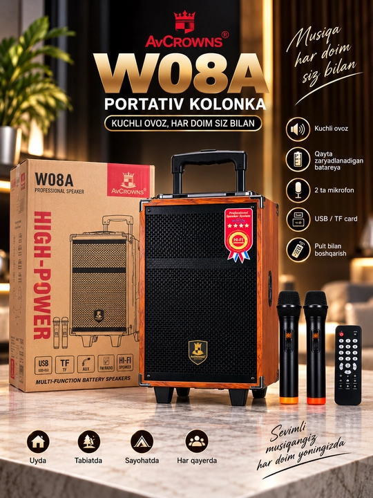 Karaoke kolonkasi BAAB B-Q8  BQ12, 2 ta simsiz mikrofon bilan