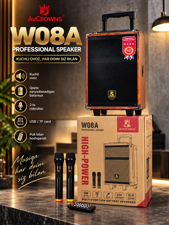 Karaoke kolonkasi BAAB B-Q8  BQ12, 2 ta simsiz mikrofon bilan
