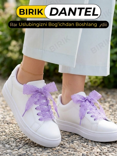 Dantel bog'ich 30 mm 100 sm krossovka uchun — ochiq to'qima, chiroyli bantik, BIRIK DANTEL