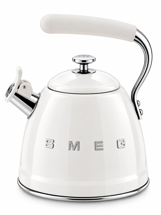 Чайник со свистком SMEG 2,3 л, эмалированный, кремовый, для плиты - 